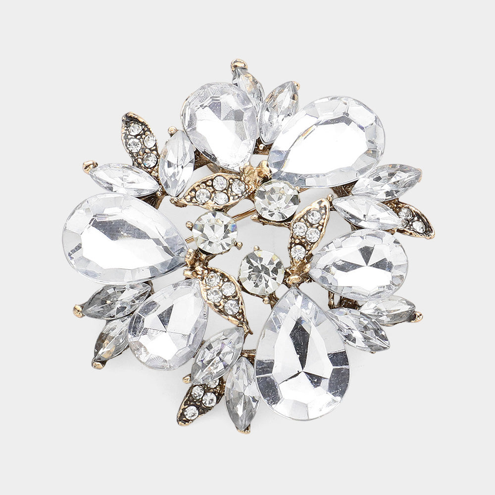 Teardrop Crystal Wreath Brooch