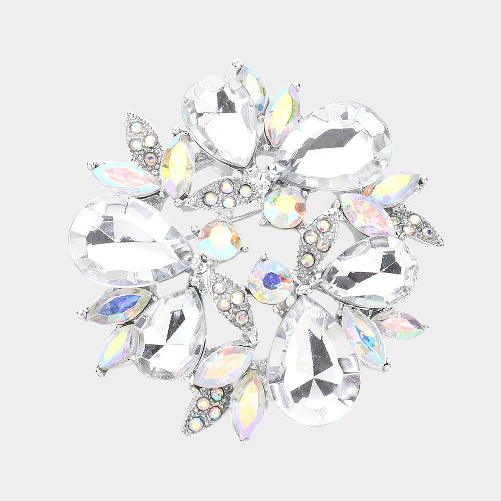 Teardrop Crystal Wreath Brooch