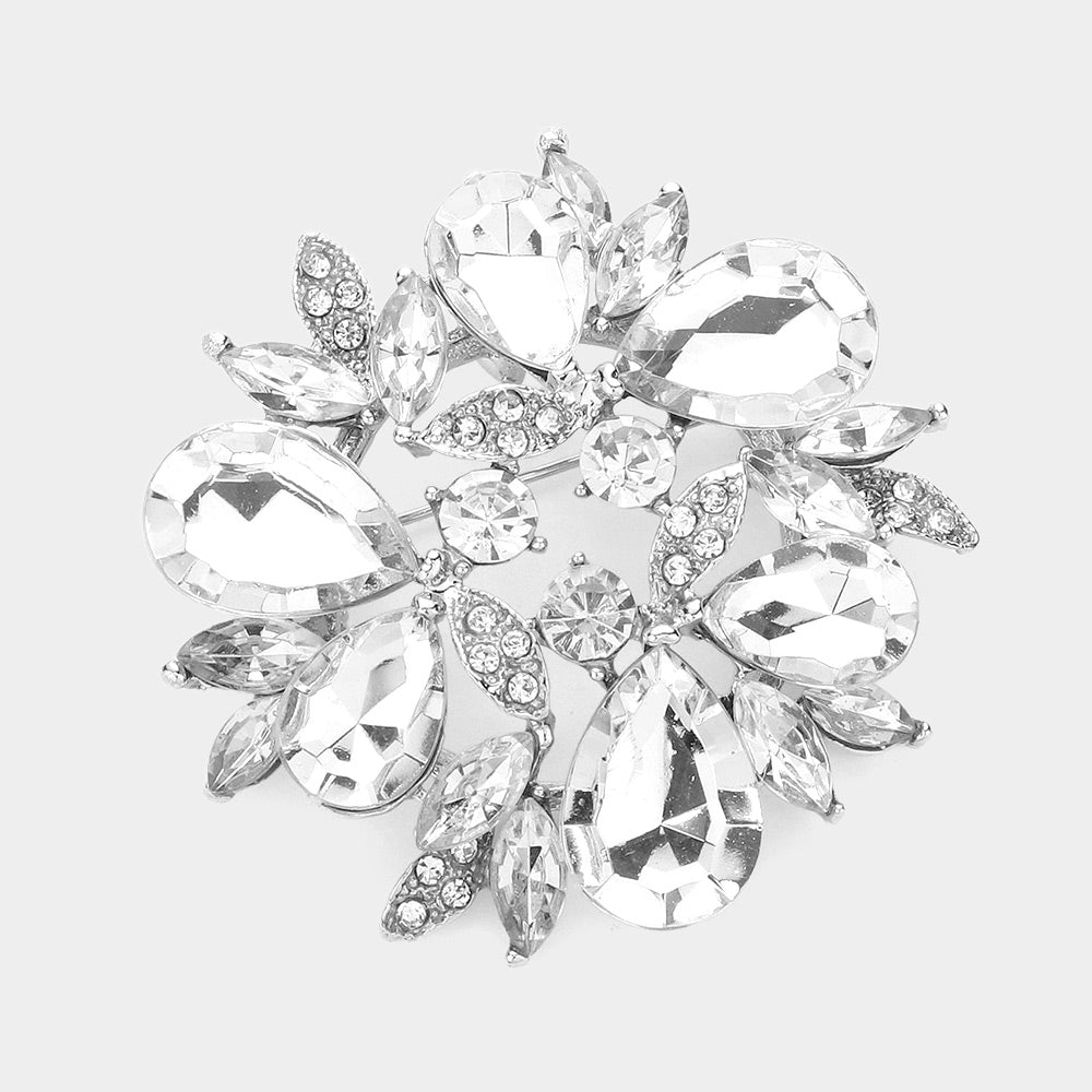Teardrop Crystal Wreath Brooch