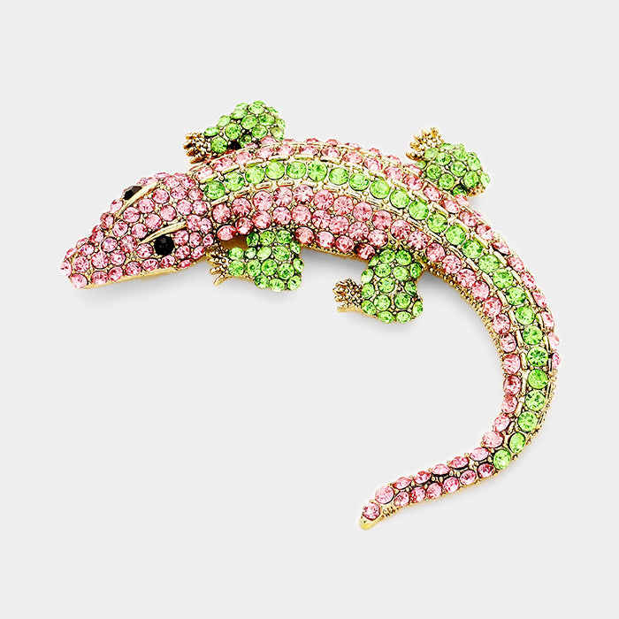 Crystal Crocodile Brooch — Pink&Green color option