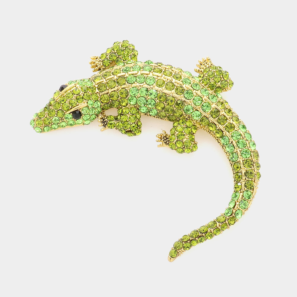Crystal Crocodile Brooch — Green color option