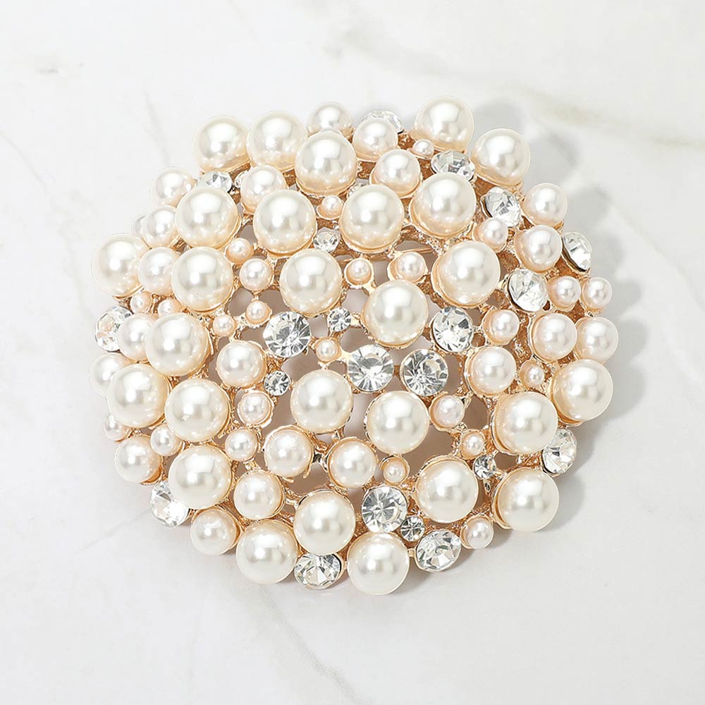 Pearl Cluster Brooch — Cream, Gold color option