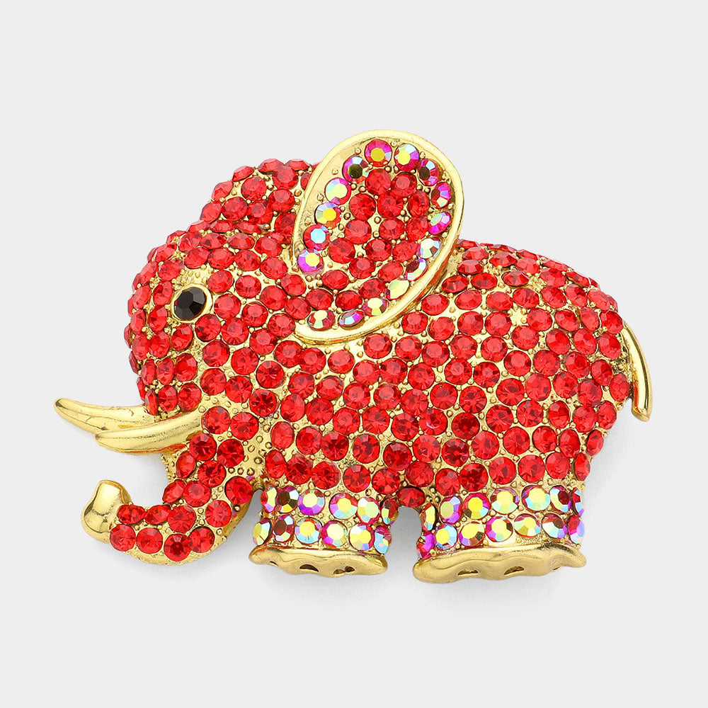 Crystal Elephant Brooch — Gold, Red color option