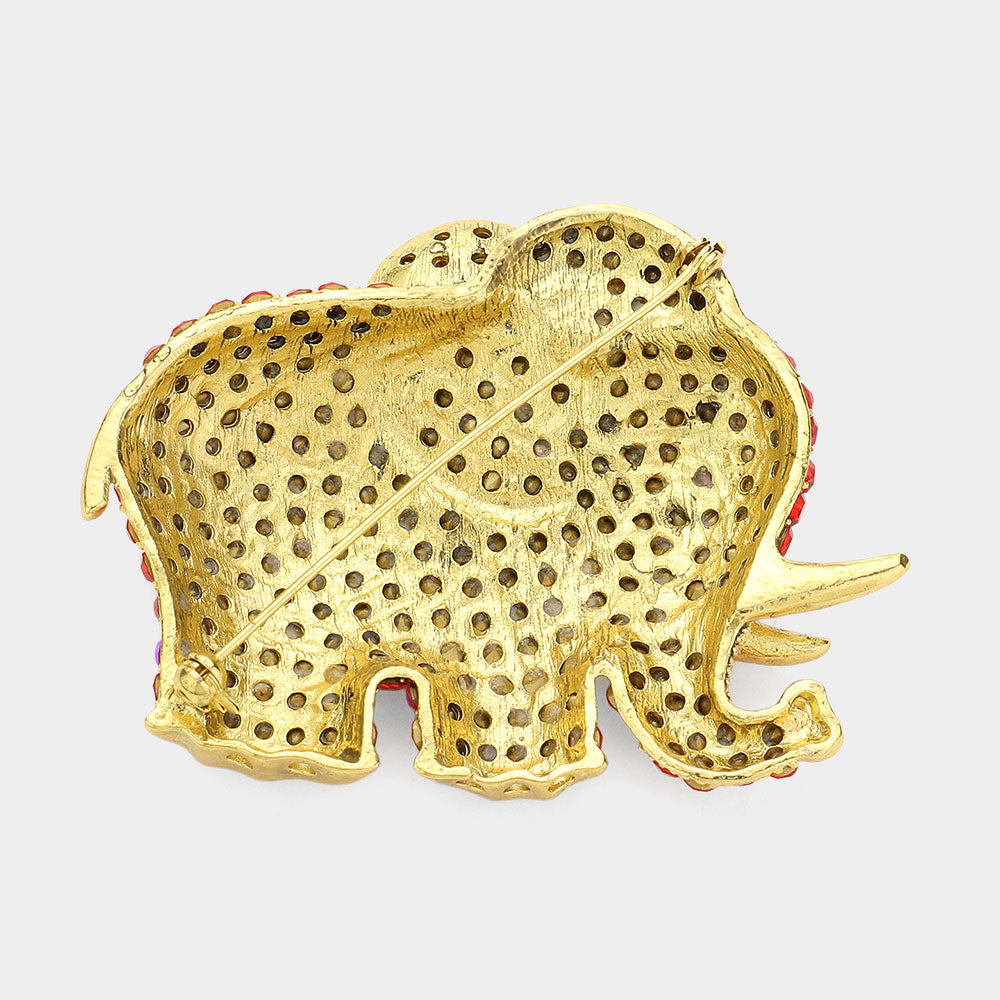 Crystal Elephant Brooch — Gold, Red color option