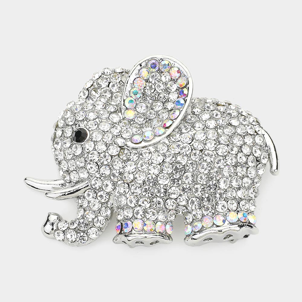 Crystal Elephant Brooch — AB, Silver color option