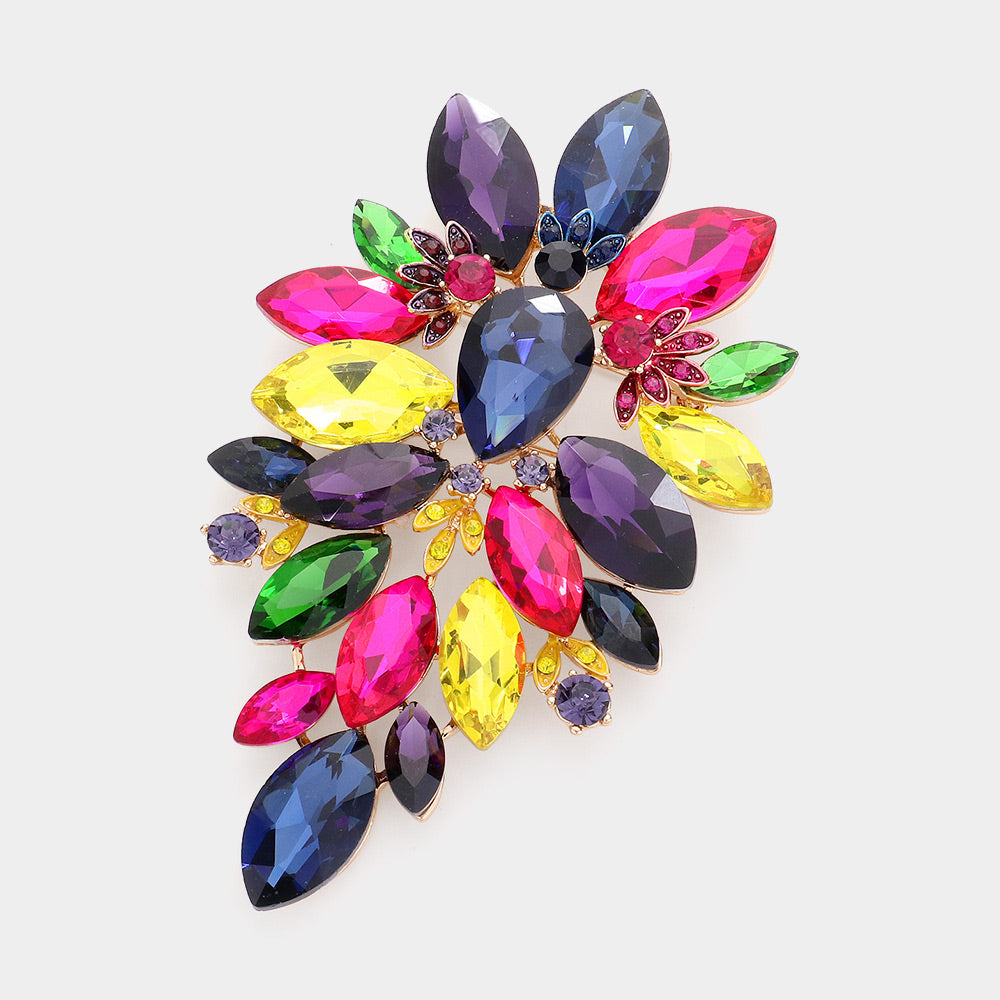 Oversized Marquise Crystal Cluster Brooch