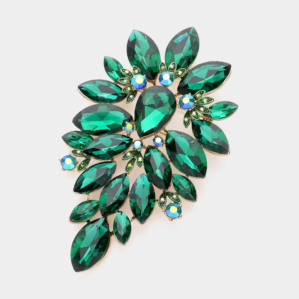 Oversized Marquise Crystal Cluster Brooch