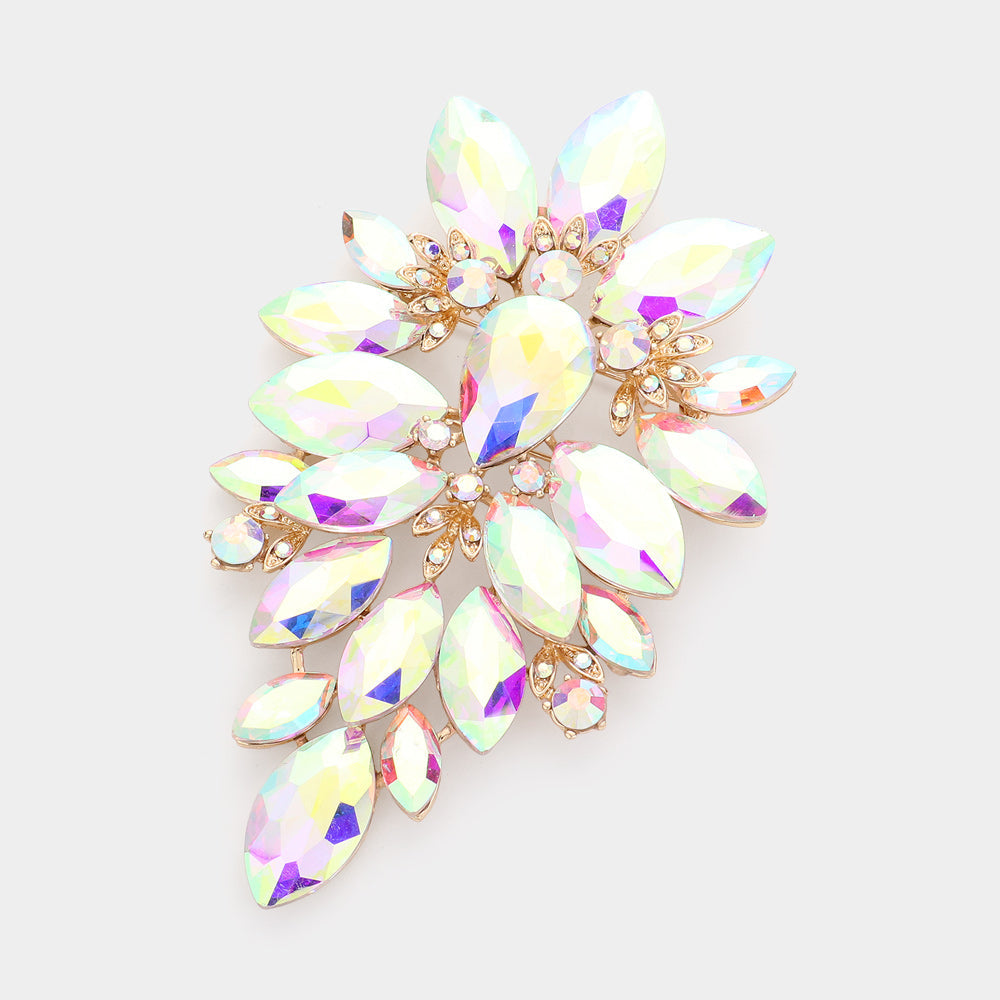 Oversized Marquise Crystal Cluster Brooch