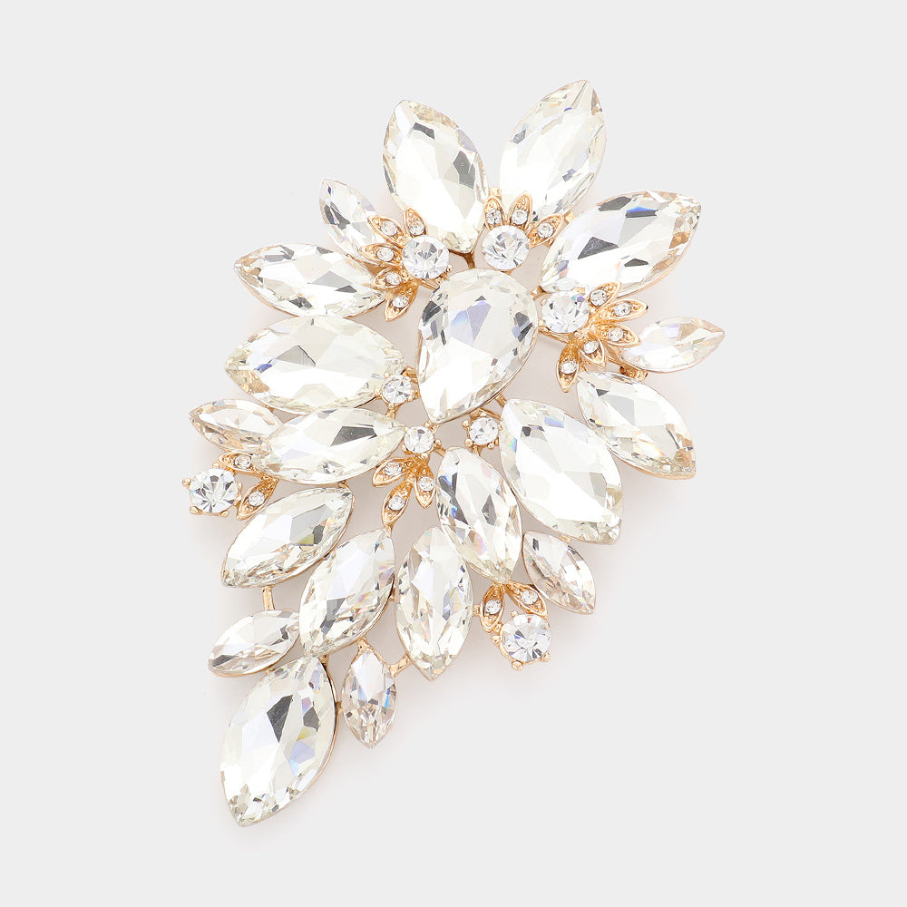 Oversized Marquise Crystal Cluster Brooch