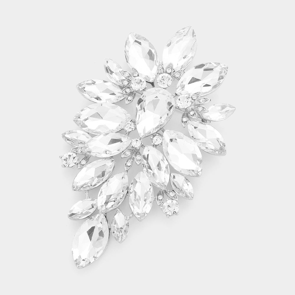 Oversized Marquise Crystal Cluster Brooch