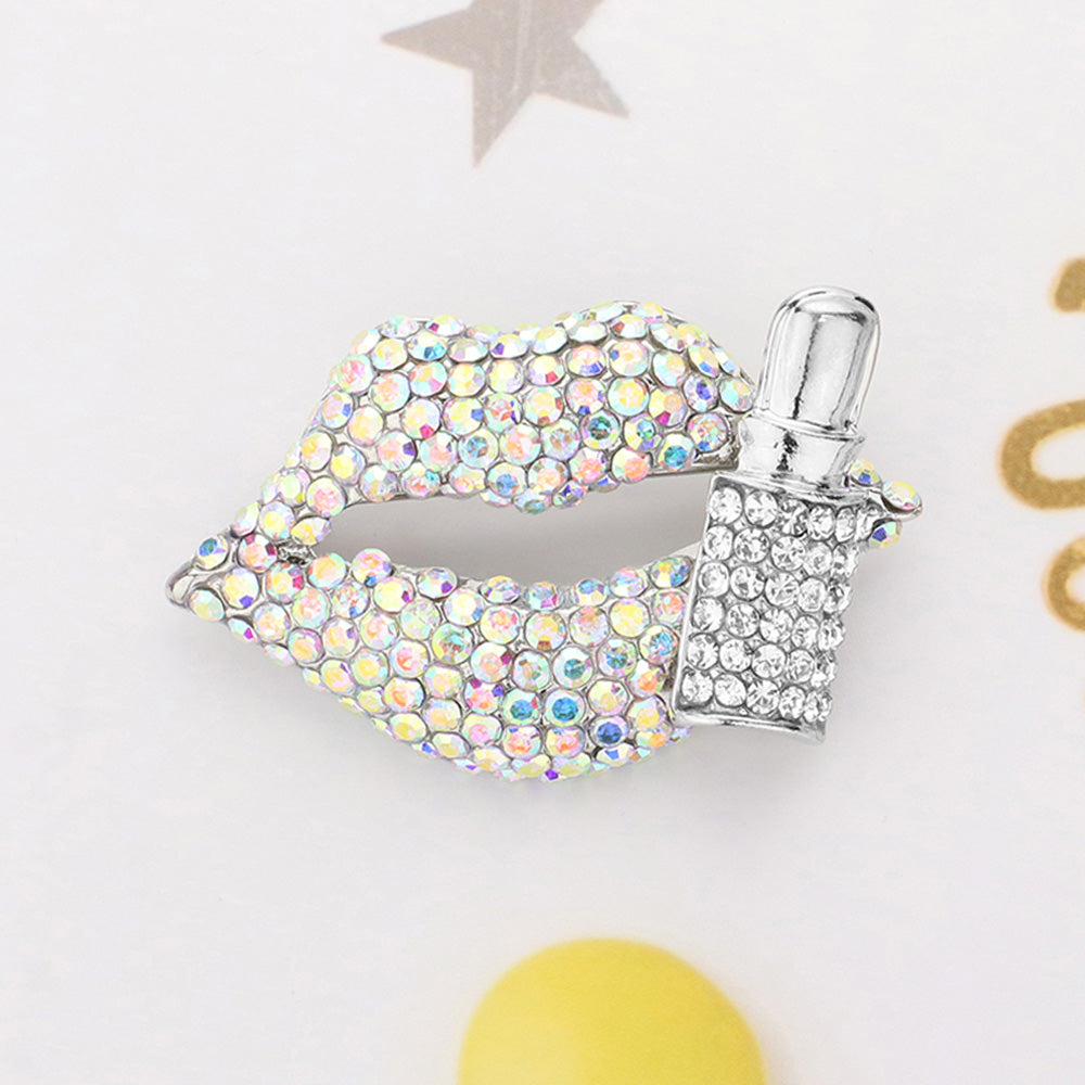 Lips & Lipstick Crystal Brooch