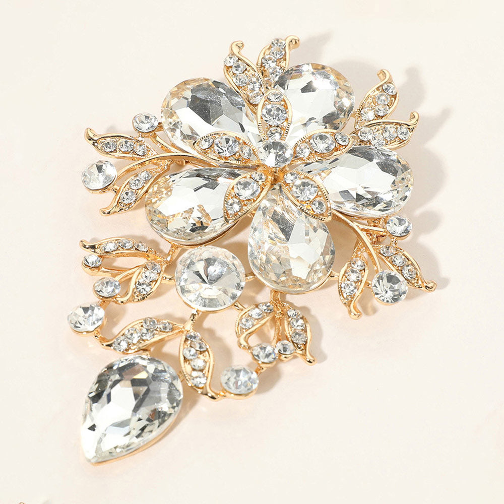 Glass Stone Flower Cluster Brooch