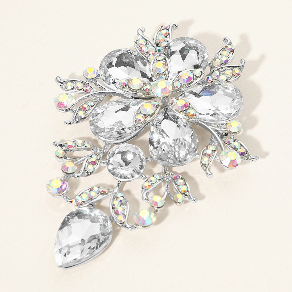Glass Stone Flower Cluster Brooch