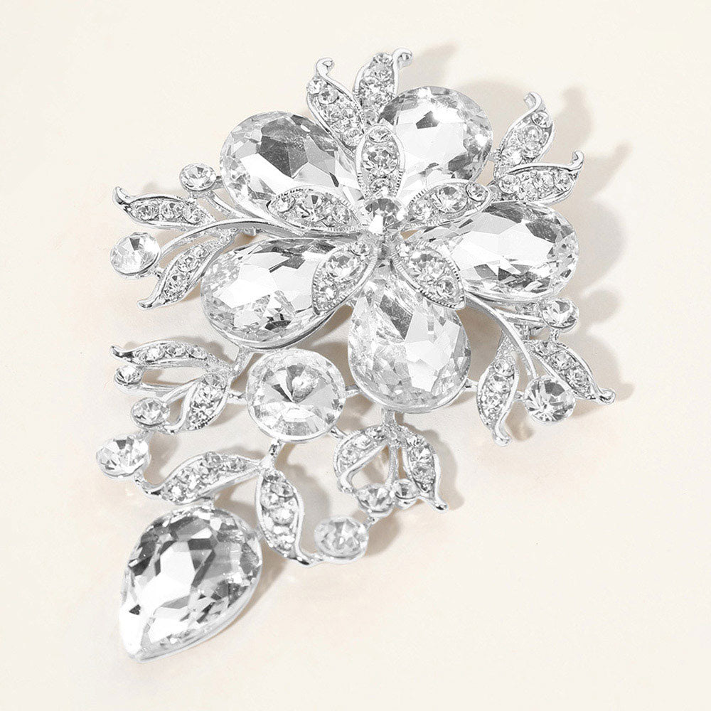 Glass Stone Flower Cluster Brooch