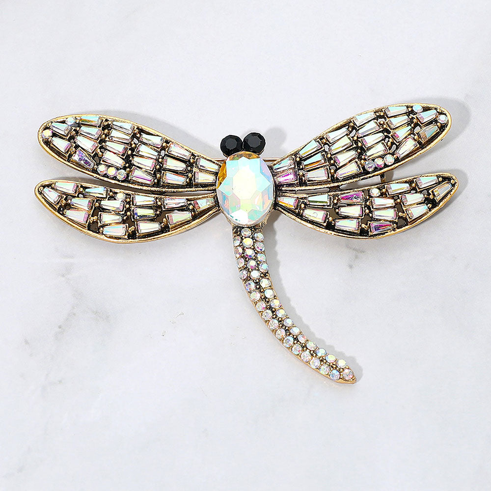 Sparkling Stone Embellished Dragonfly Pin Brooch