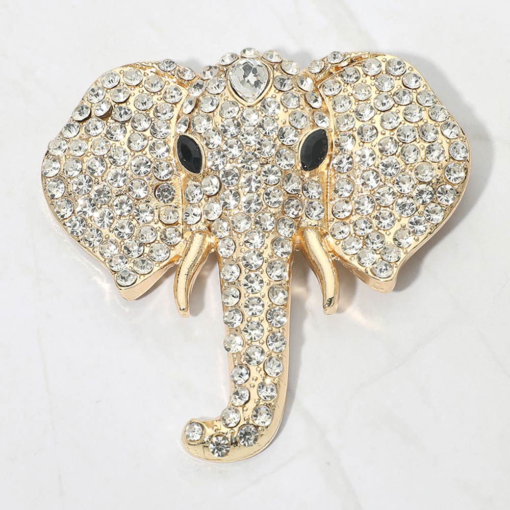Crystal Elephant Brooch — Clear, Gold color option