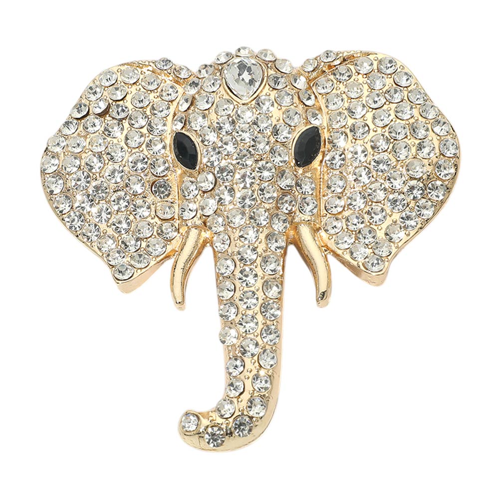 Crystal Elephant Brooch — Clear, Gold color option