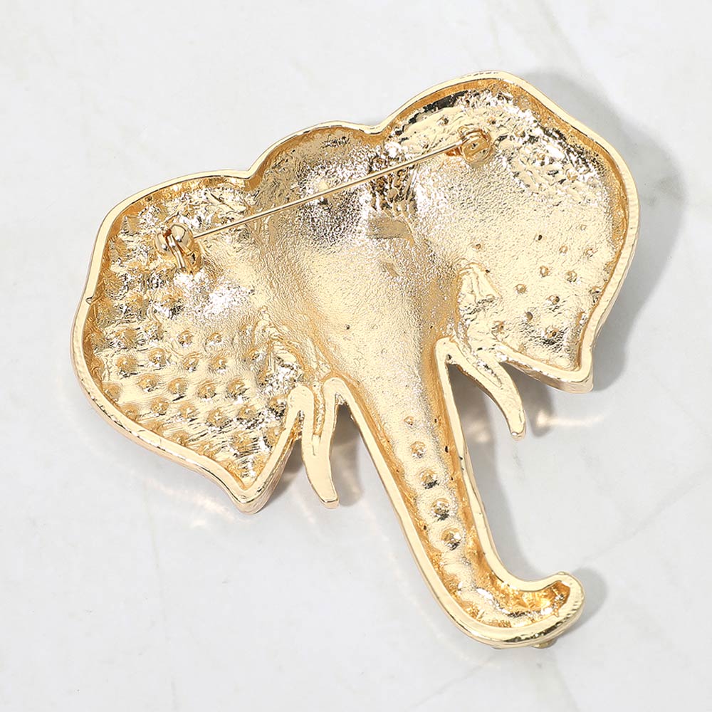 Crystal Elephant Brooch — Clear, Gold color option
