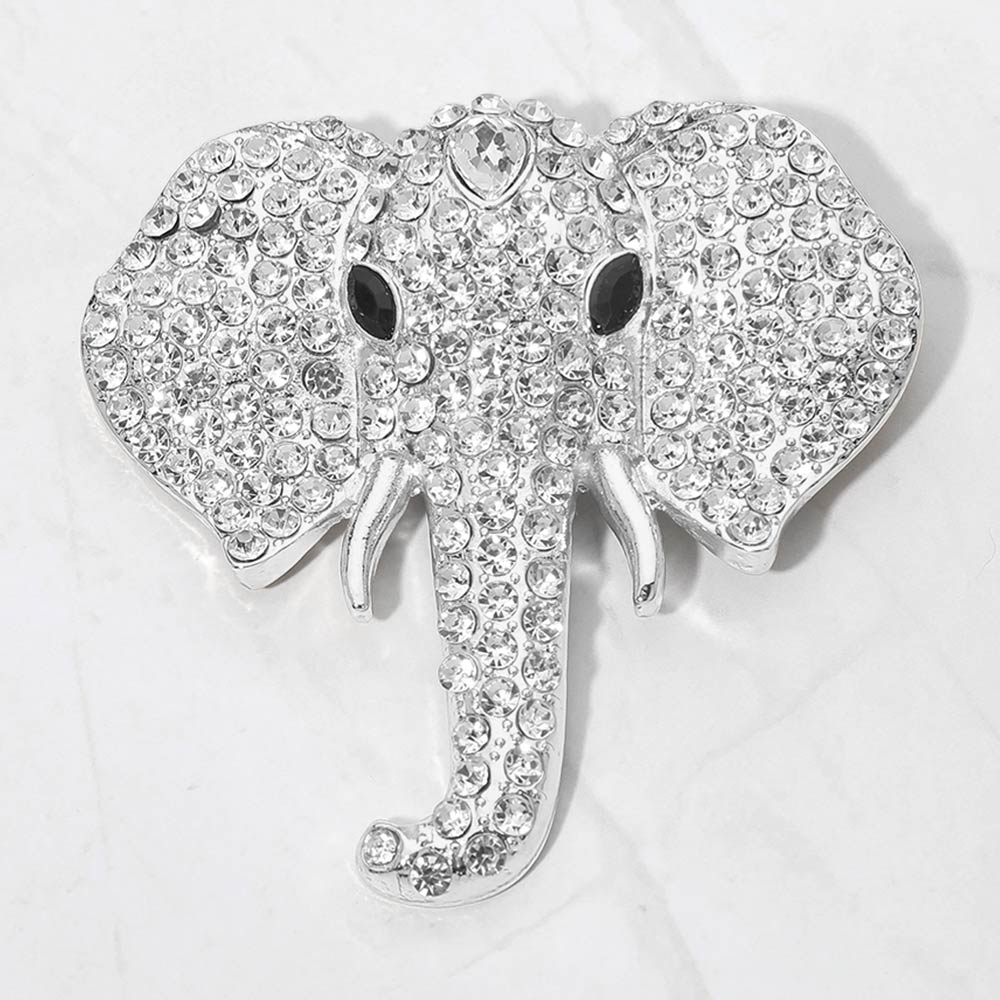 Crystal Elephant Brooch — Clear, Rhodium color option