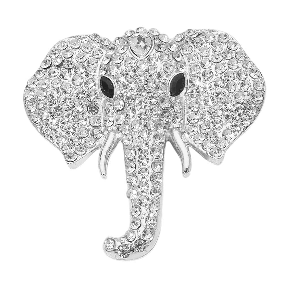 Crystal Elephant Brooch — Clear, Rhodium color option