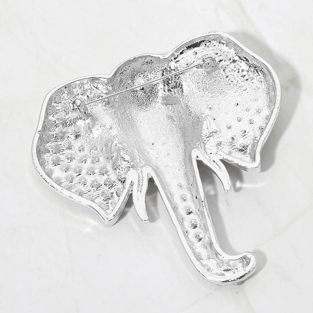 Crystal Elephant Brooch — Clear, Rhodium color option