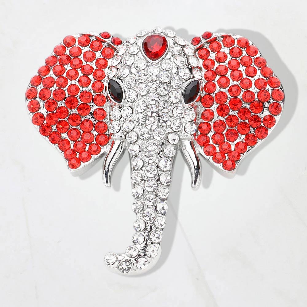 Crystal Elephant Brooch — Clear, Gold, Red color option