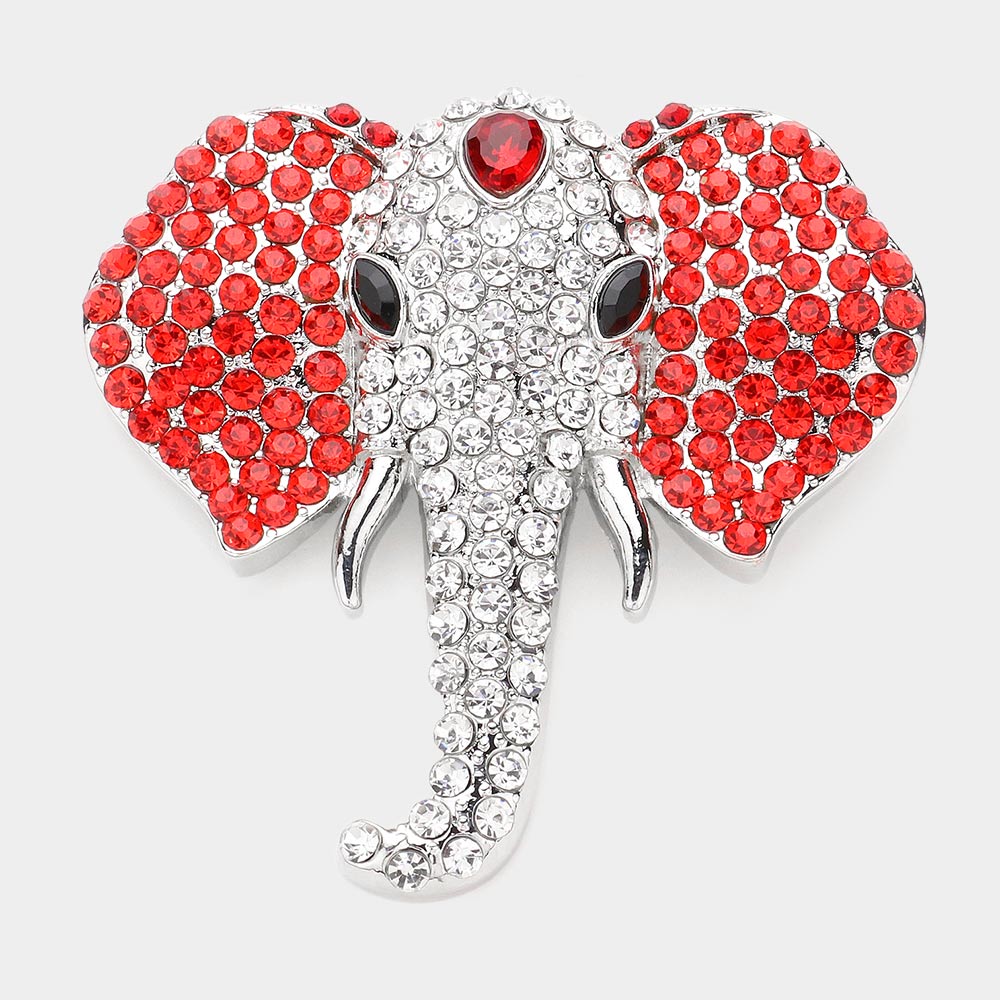 Crystal Elephant Brooch — Clear, Gold, Red color option