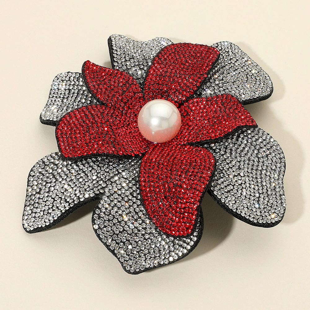 Oversized Pearl-Accent Crystal Flower Brooch & Hair Clip