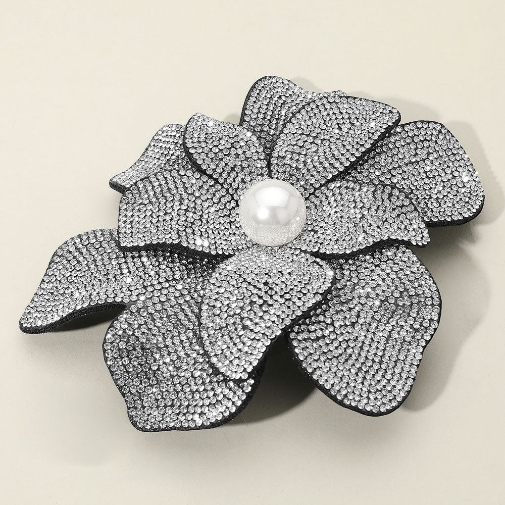 Oversized Pearl-Accent Crystal Flower Brooch & Hair Clip