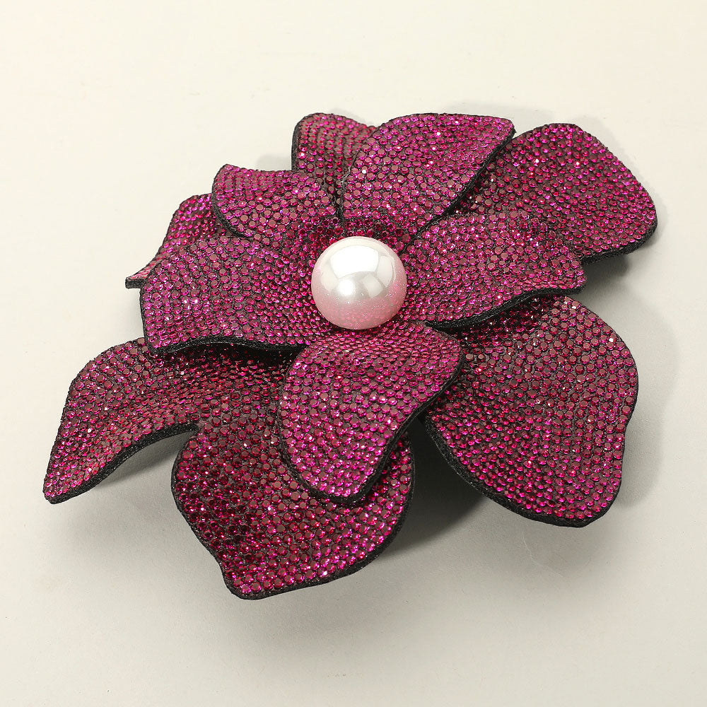 Oversized Pearl-Accent Crystal Flower Brooch & Hair Clip