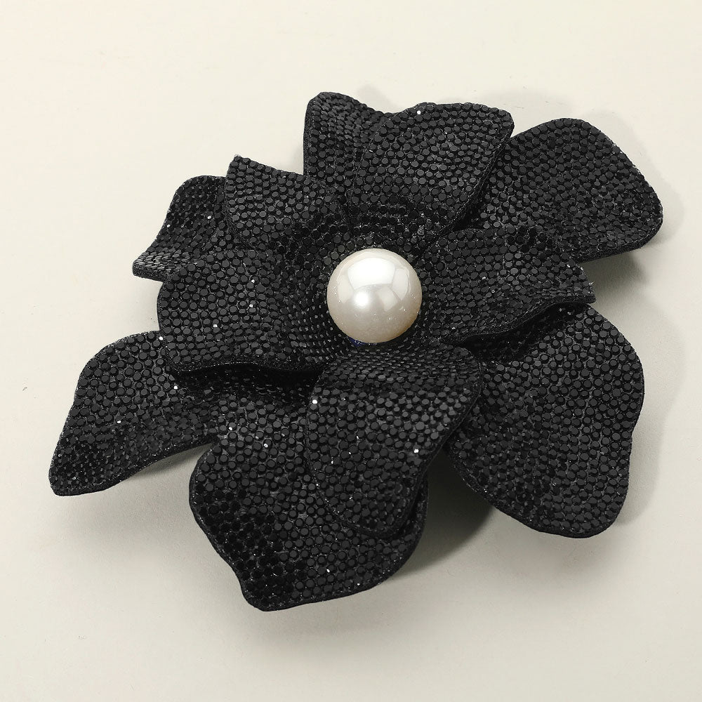 Oversized Pearl-Accent Crystal Flower Brooch & Hair Clip