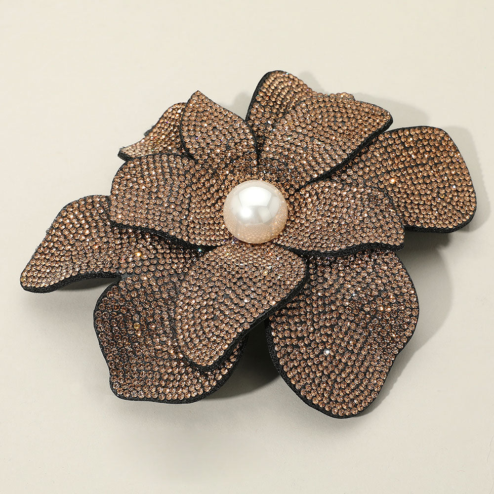 Oversized Pearl-Accent Crystal Flower Brooch & Hair Clip