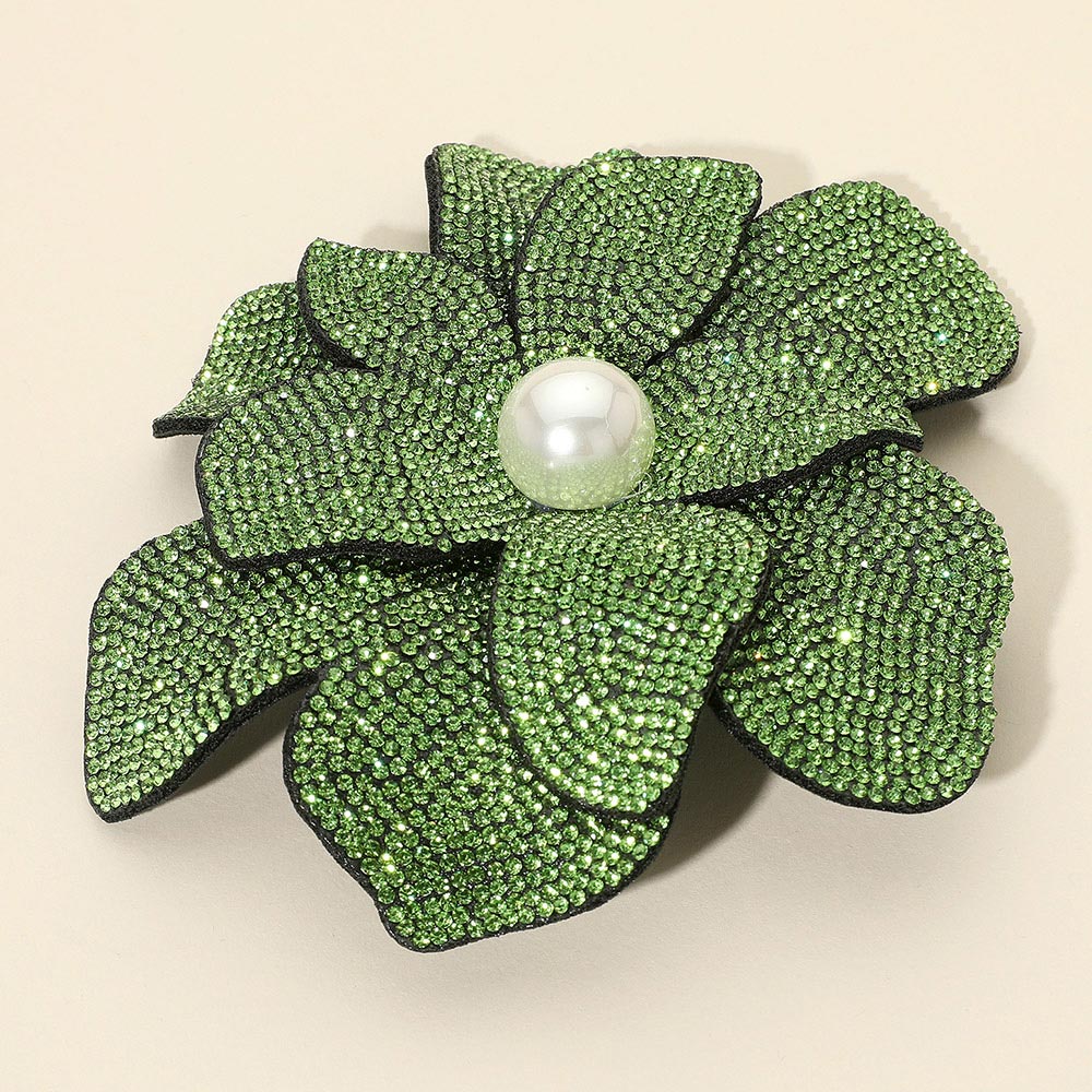 Oversized Pearl-Accent Crystal Flower Brooch & Hair Clip