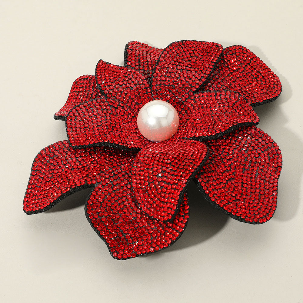 Oversized Pearl-Accent Crystal Flower Brooch & Hair Clip