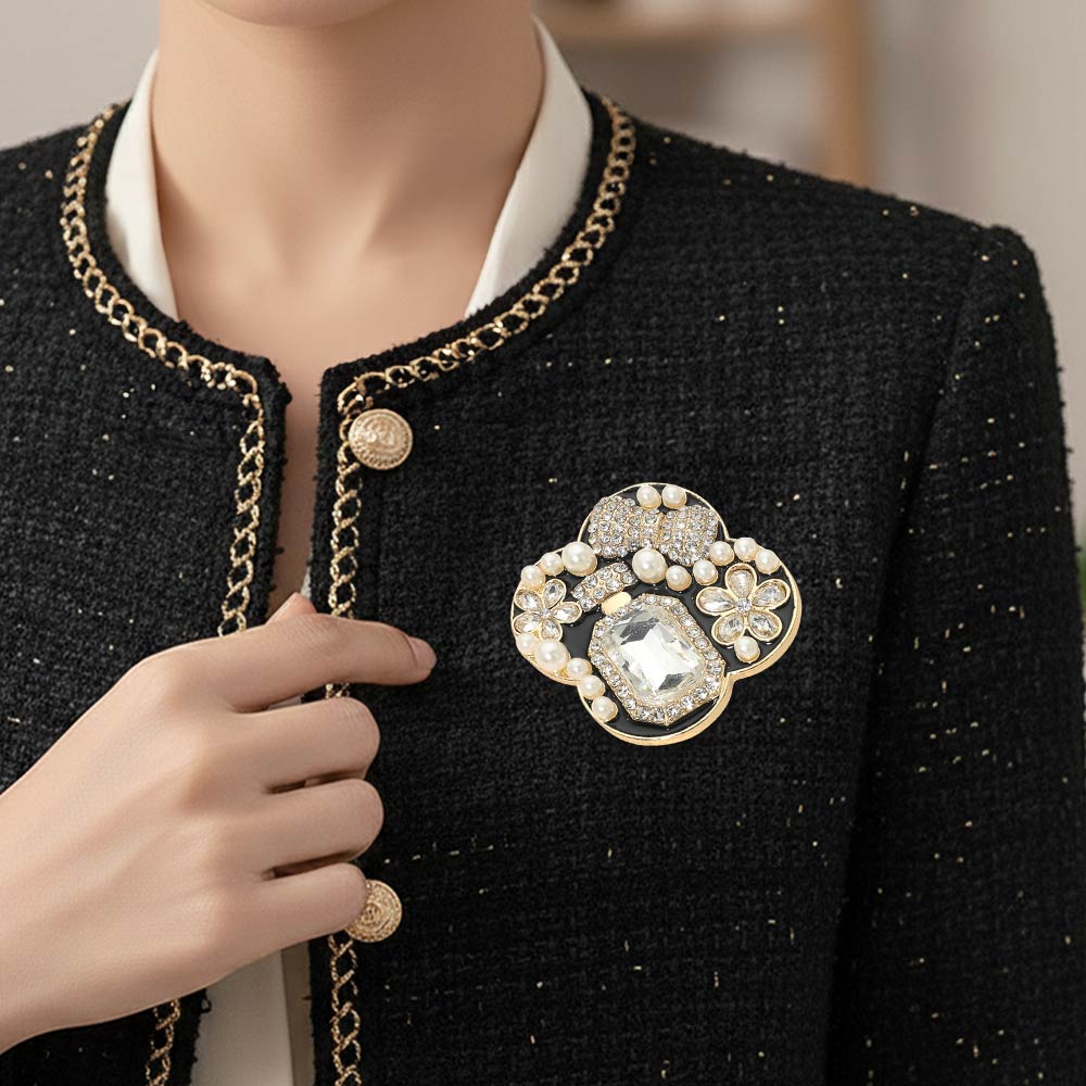 Pearl-Accent Floral Bow Brooch