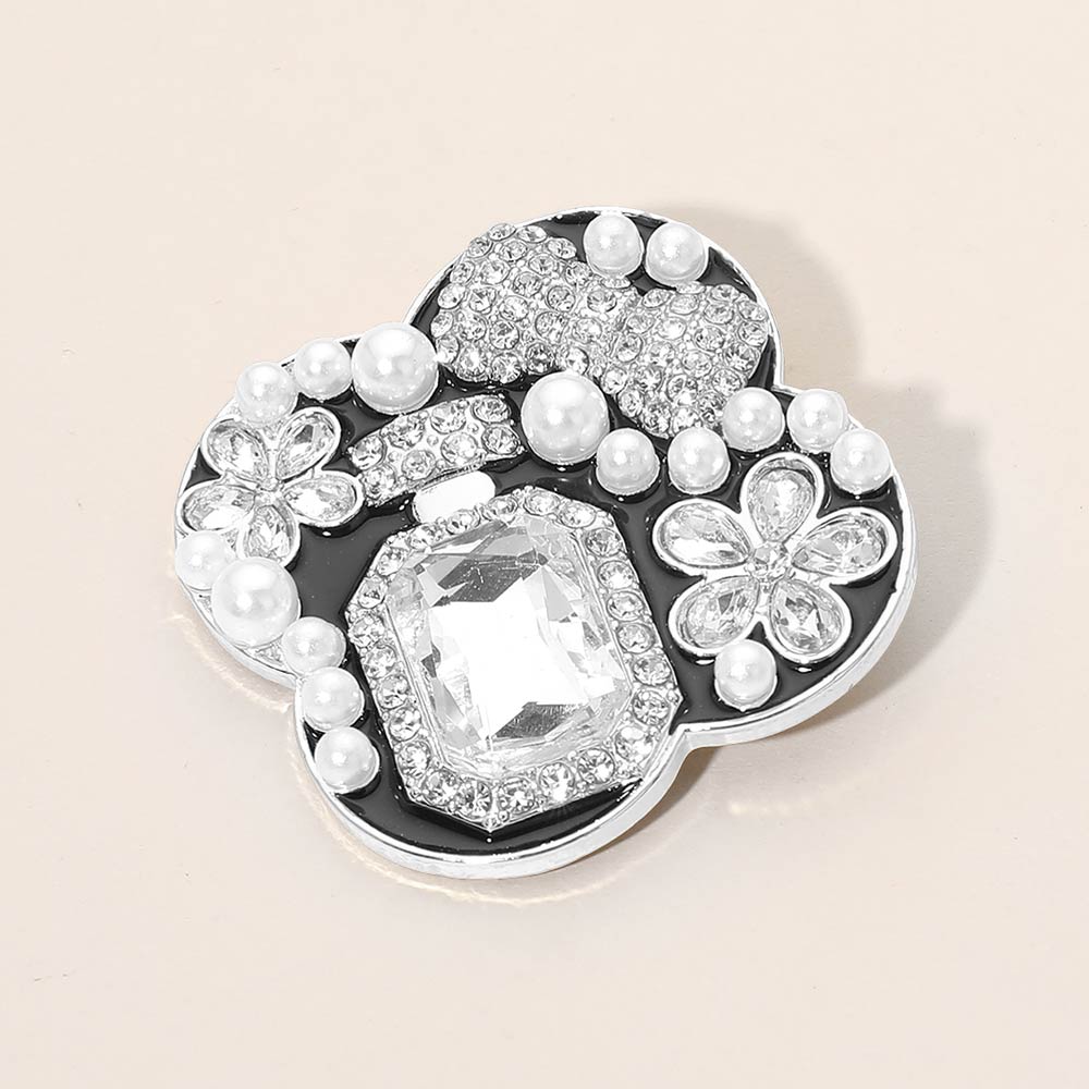 Pearl-Accent Floral Bow Brooch