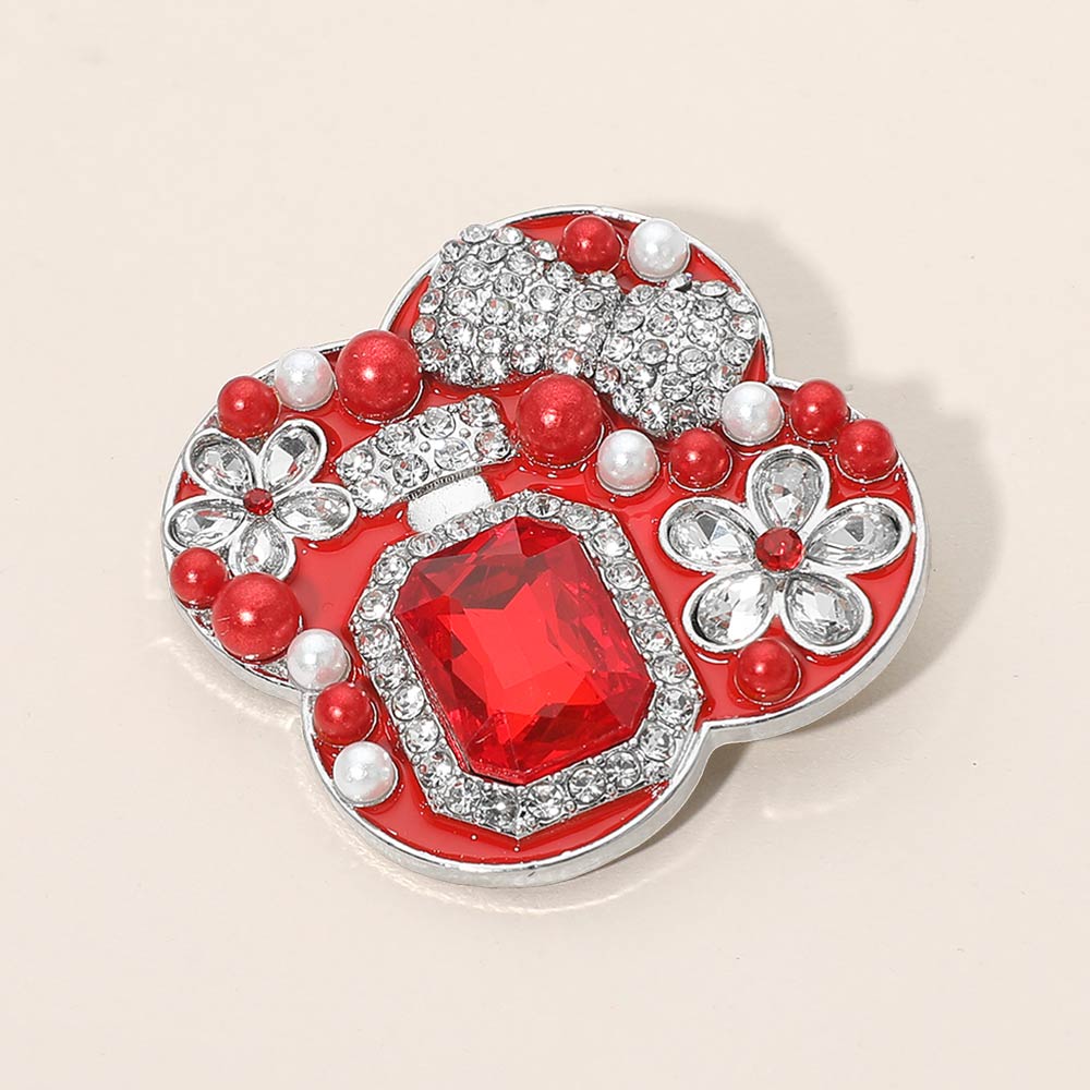 Pearl-Accent Floral Bow Brooch