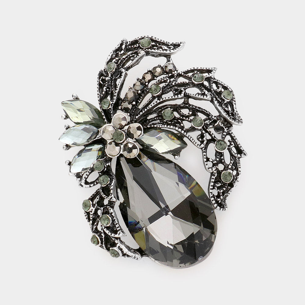 Teardrop Crystal Leaf Brooch