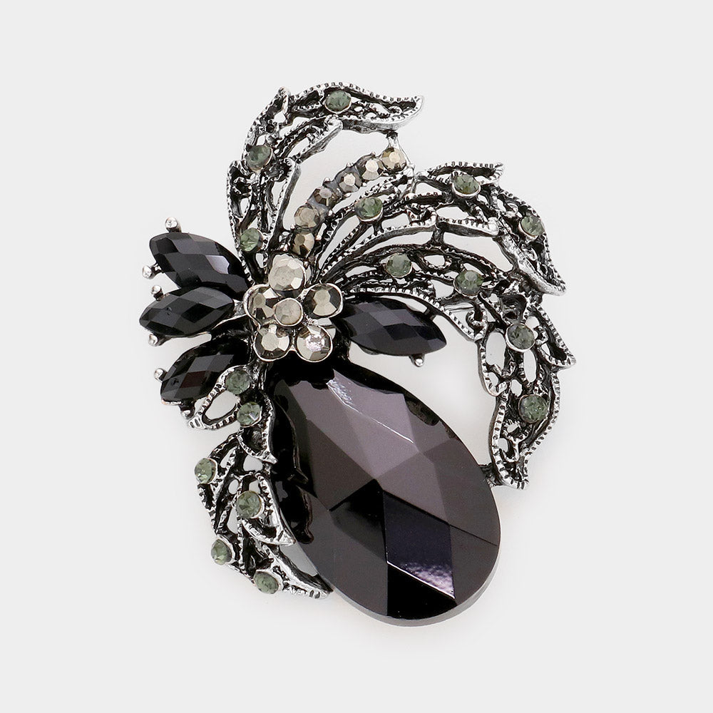 Teardrop Crystal Leaf Brooch