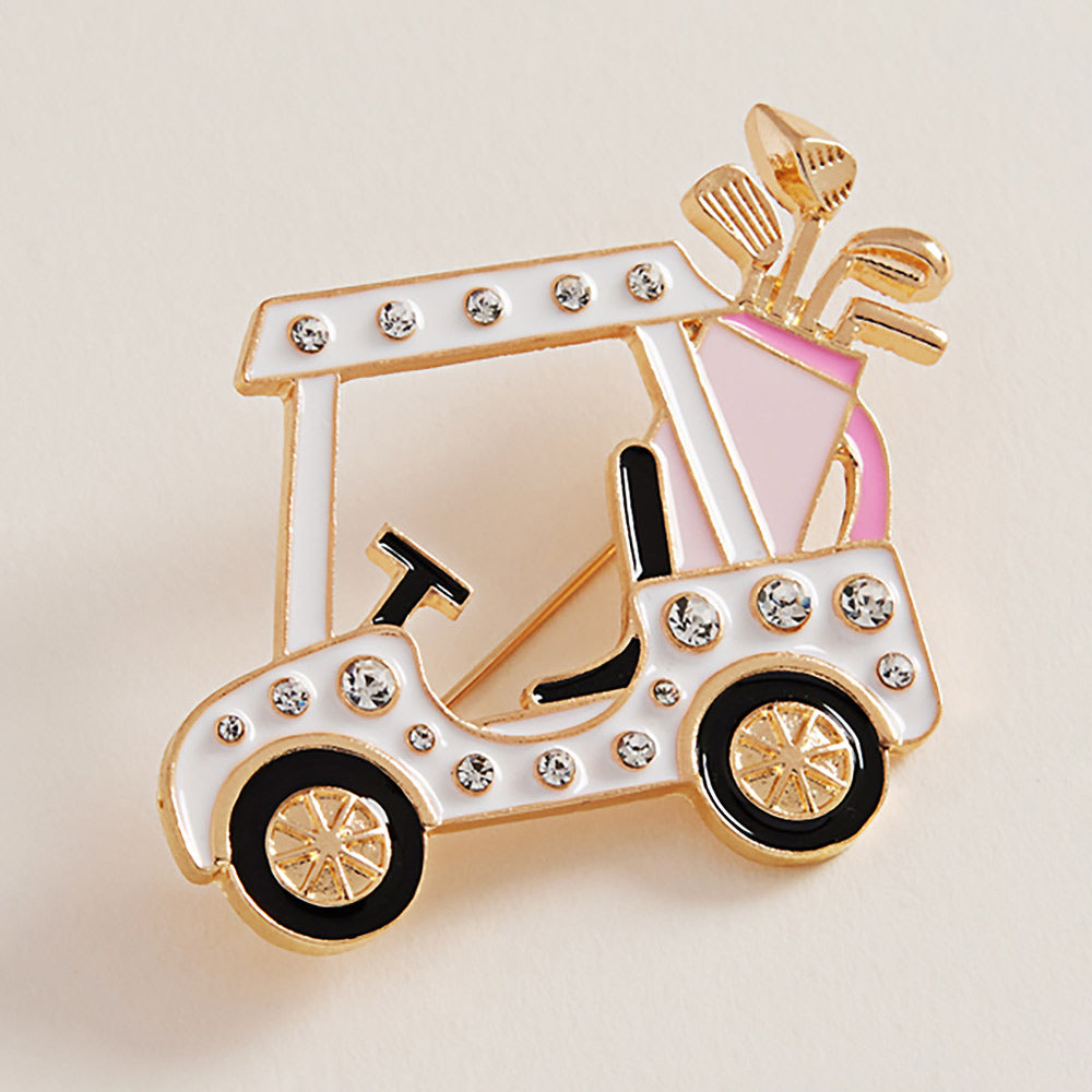 Enamel Golf Cart & Clubs Brooch