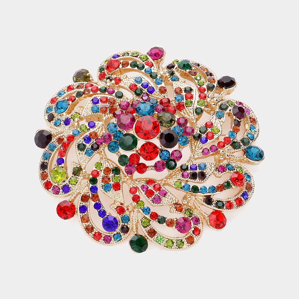 Pearl-Accent Pointed-Petal Flower Brooch