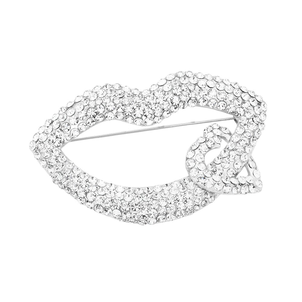 Lips & Heart Rhinestone Brooch