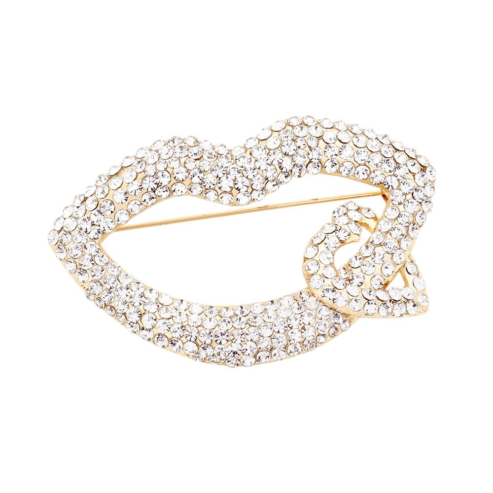 Lips & Heart Rhinestone Brooch