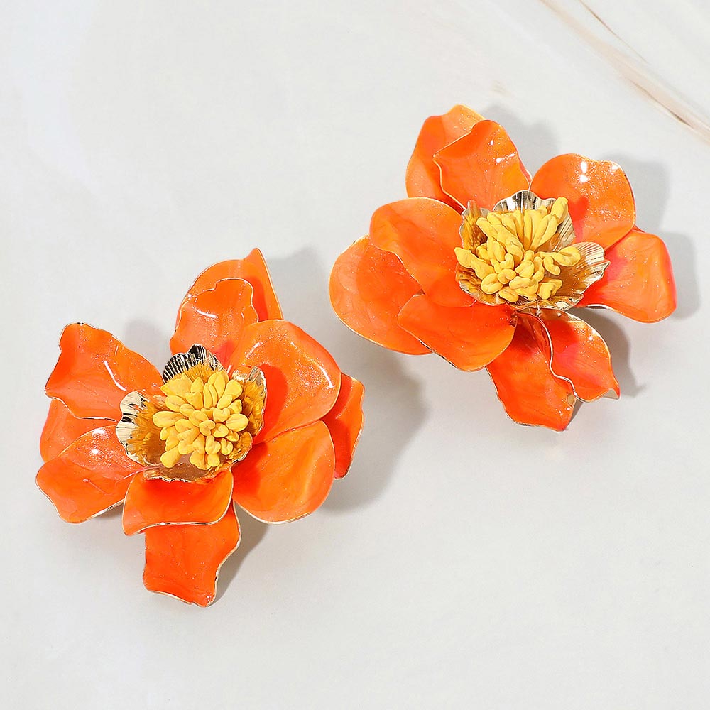 Sculpted Petal Flower Statement Earrings