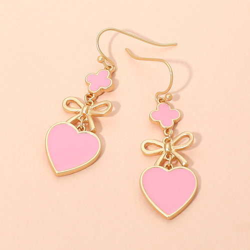 Bow & Heart Link Drop Earrings