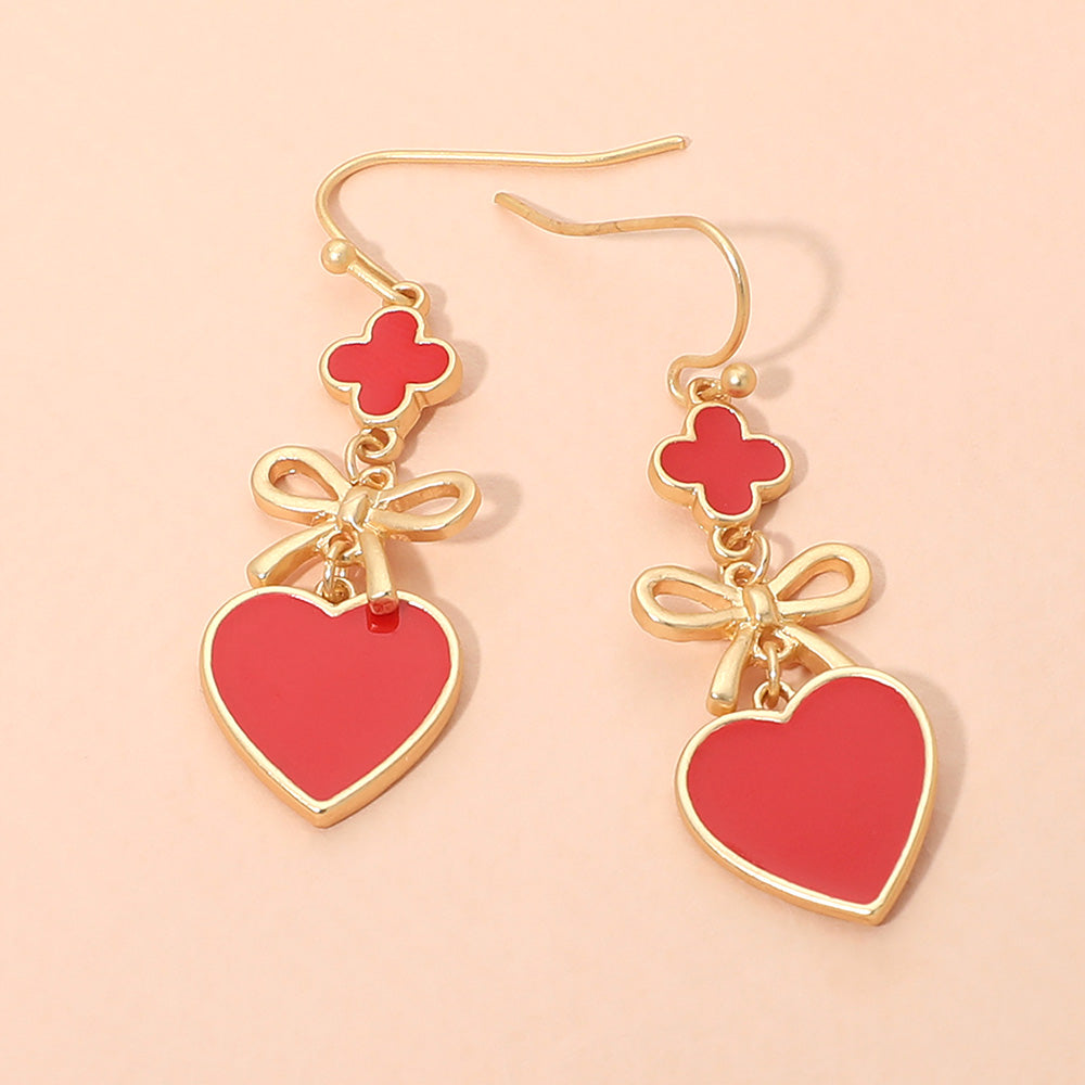 Bow & Heart Link Drop Earrings