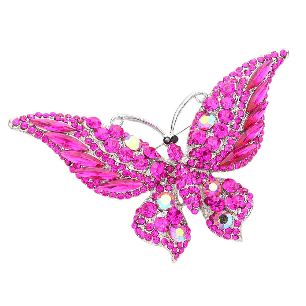 Glass Crystal Butterfly Brooch
