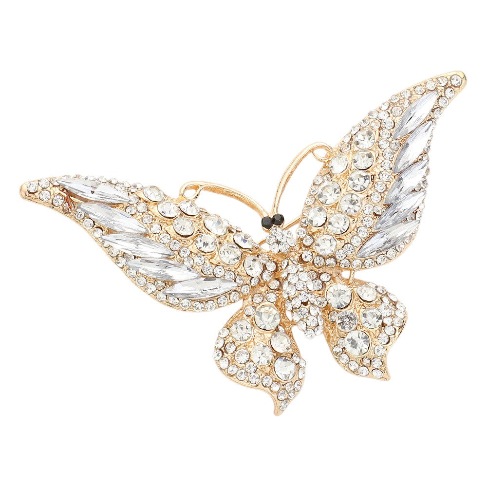 Glass Crystal Butterfly Brooch