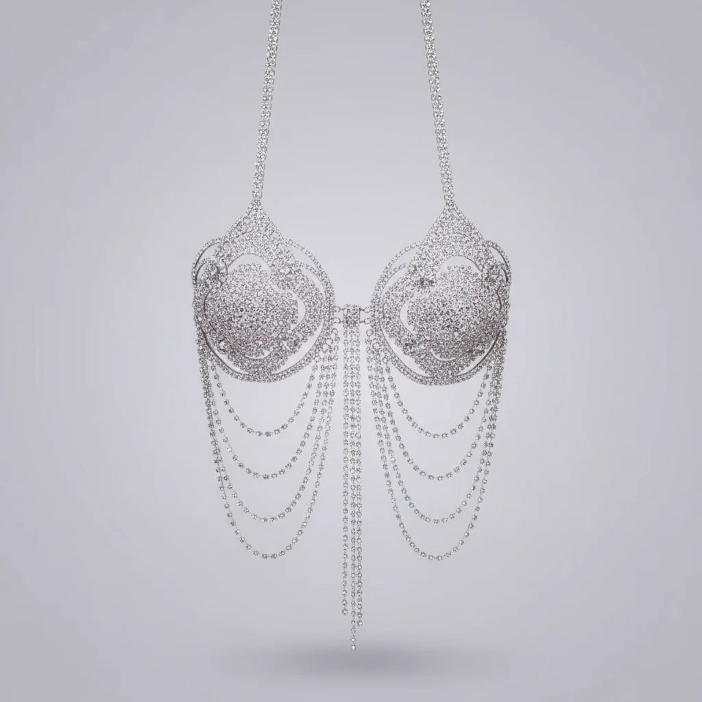 Dazzling Crystal Tassel Bra Chain & Skirt Bikini Body Jewelry Set