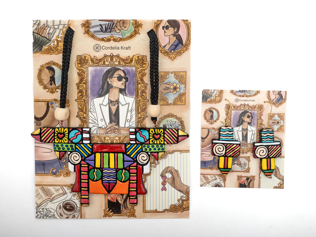 Colorful Terracotta Pencil Design Jewelry Set